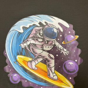 Men's Black XXL Graphic T-Shirt Astronaut Surfing Space Cotton